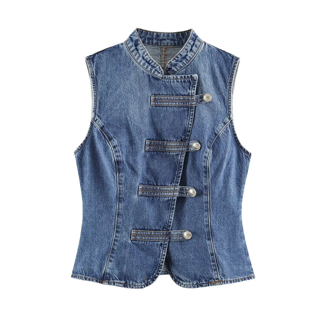 Women's Tops 2026 Summer New Fashion Retro Denim Blouse Women's Chic Summer Travel Joker Youth Blouse Vest