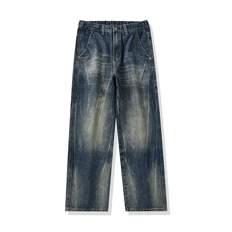 High end American fashion brand jeans for men, fashionable loose straight leg hanging feeling, casual versatile denim pants