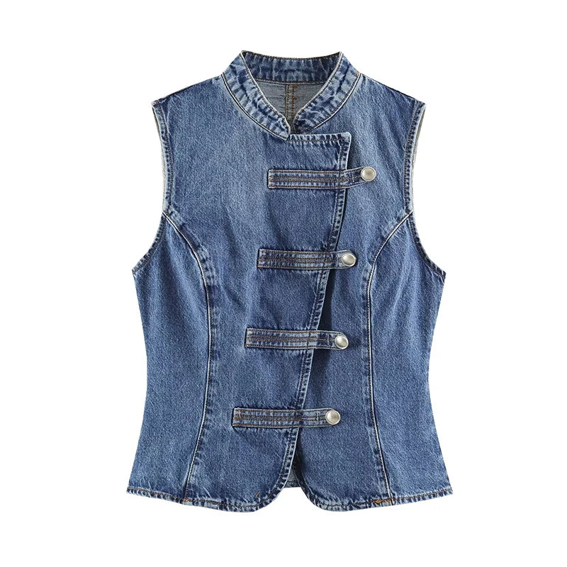 Women's Tops 2026 Summer New Fashion Retro Denim Blouse Women's Chic Summer Travel Joker Youth Blouse Vest