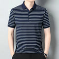 Summer Fashion Striped T-Shirts Men Turn Down Collar Short Sleeve Smart Casual Tshirt Mens Wrinkle Free High Quality Tees Tops